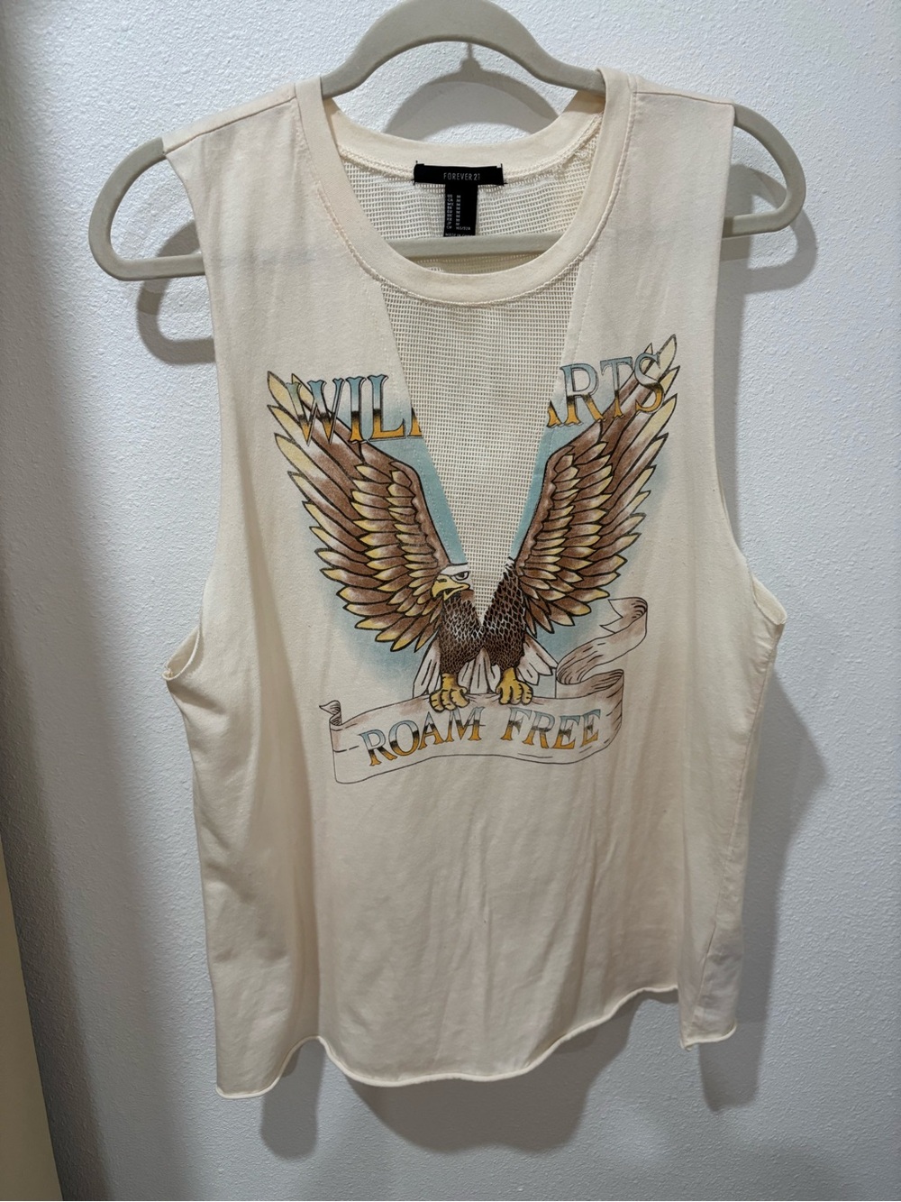 Forever 21 Cream Eagle Graphic Muscle Tank